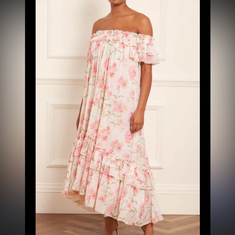 Needle‎ & Thread Summer Posy Aria Chiffon Off-Shoulder Ankle Gown Size 4